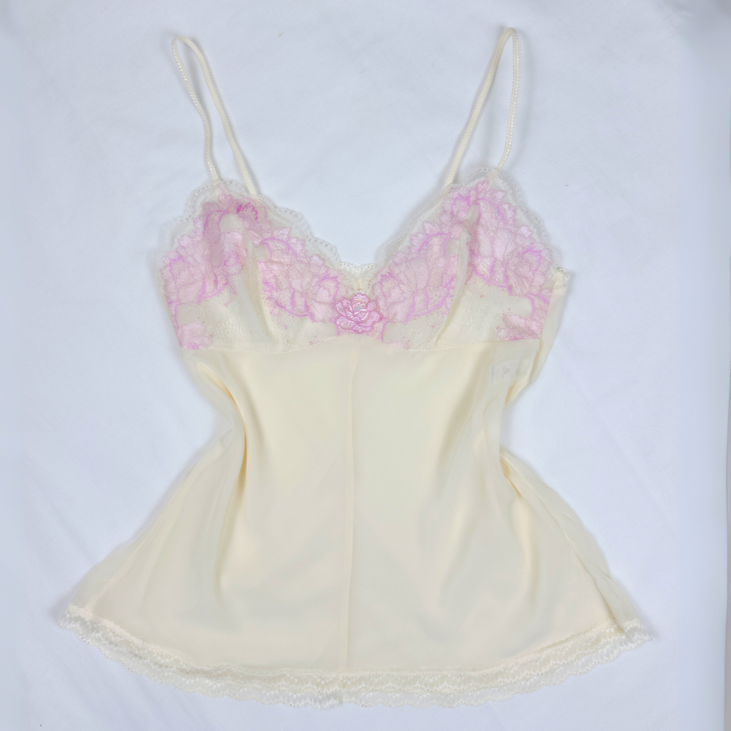 Cream & Pink Floral Lace Chiffon Camisole