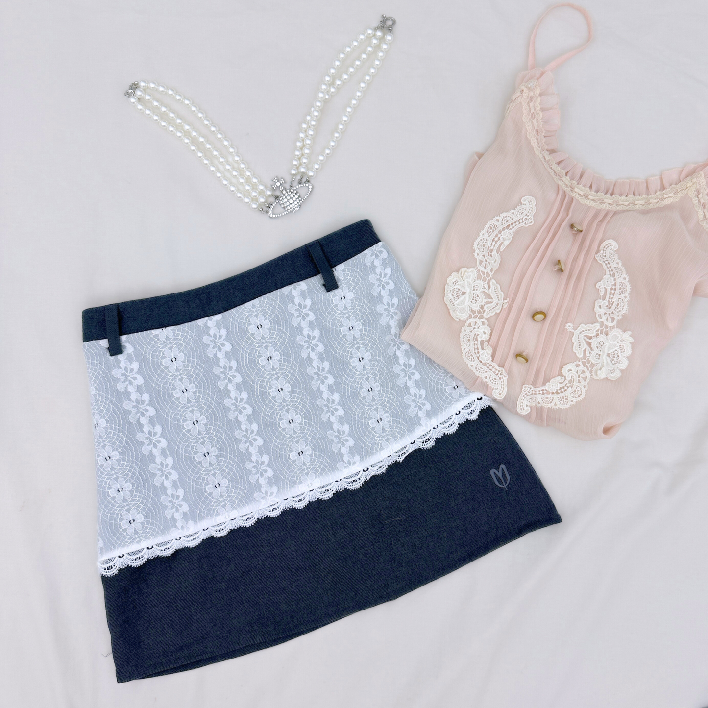 Grey Lace Apron Mini Skirt ♡₊˚
