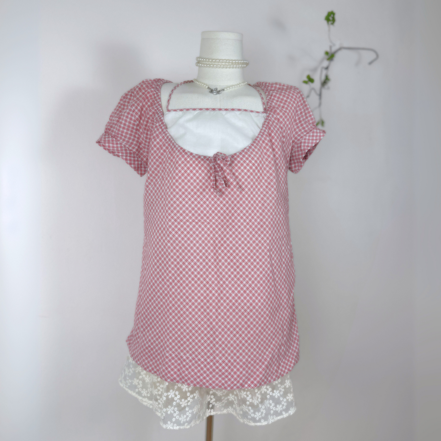 Cherry Blossom Check Top ☆・