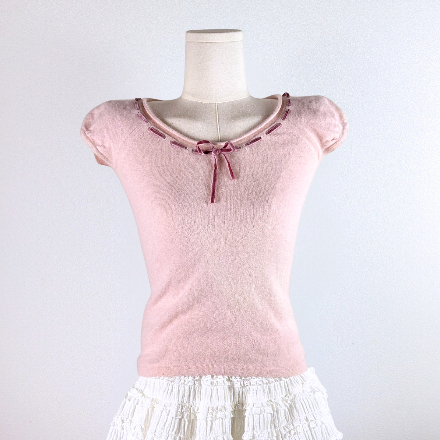 Blush Ribbon Knit Top ♡₊˚ஓ