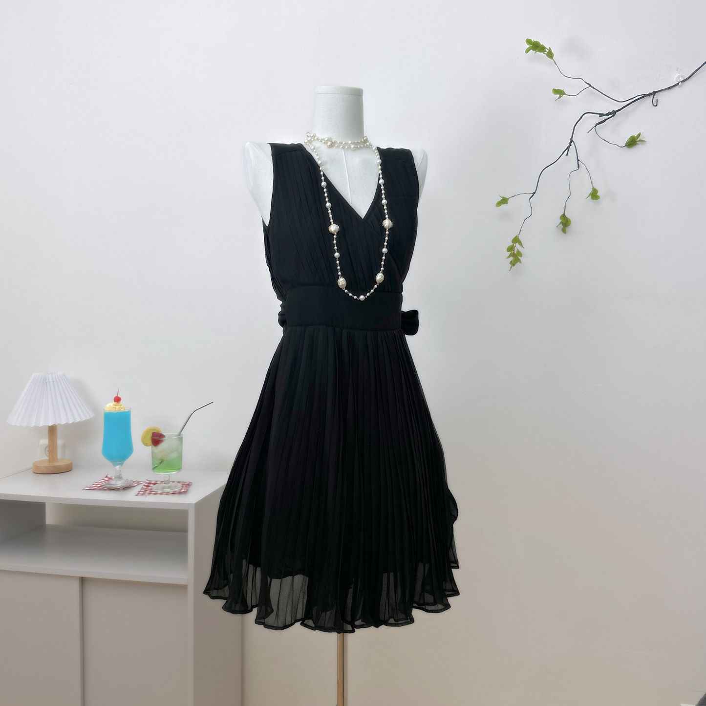 Elegant Pleated Noir Dress .𖥔 ݁ ˖ִ