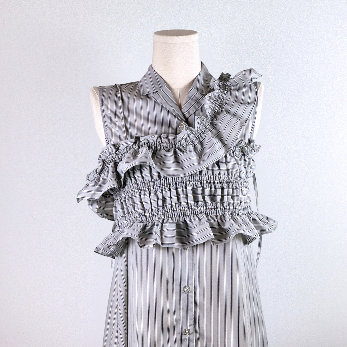 Pinstripe Ruffle Convertible Dress