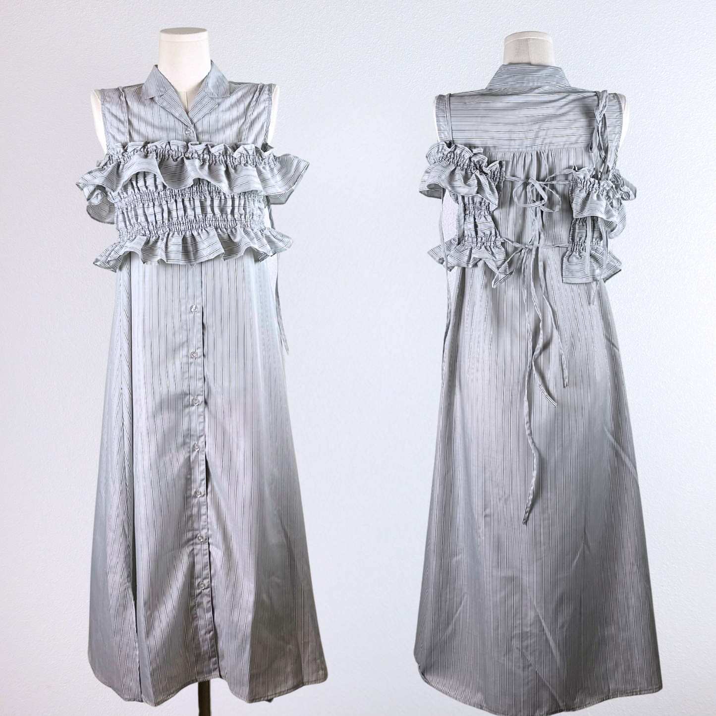 Pinstripe Ruffle Convertible Dress