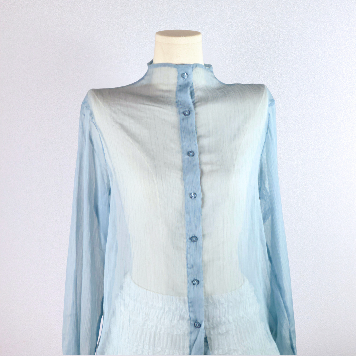 Sheer Ice Blue Button-Up Blouse