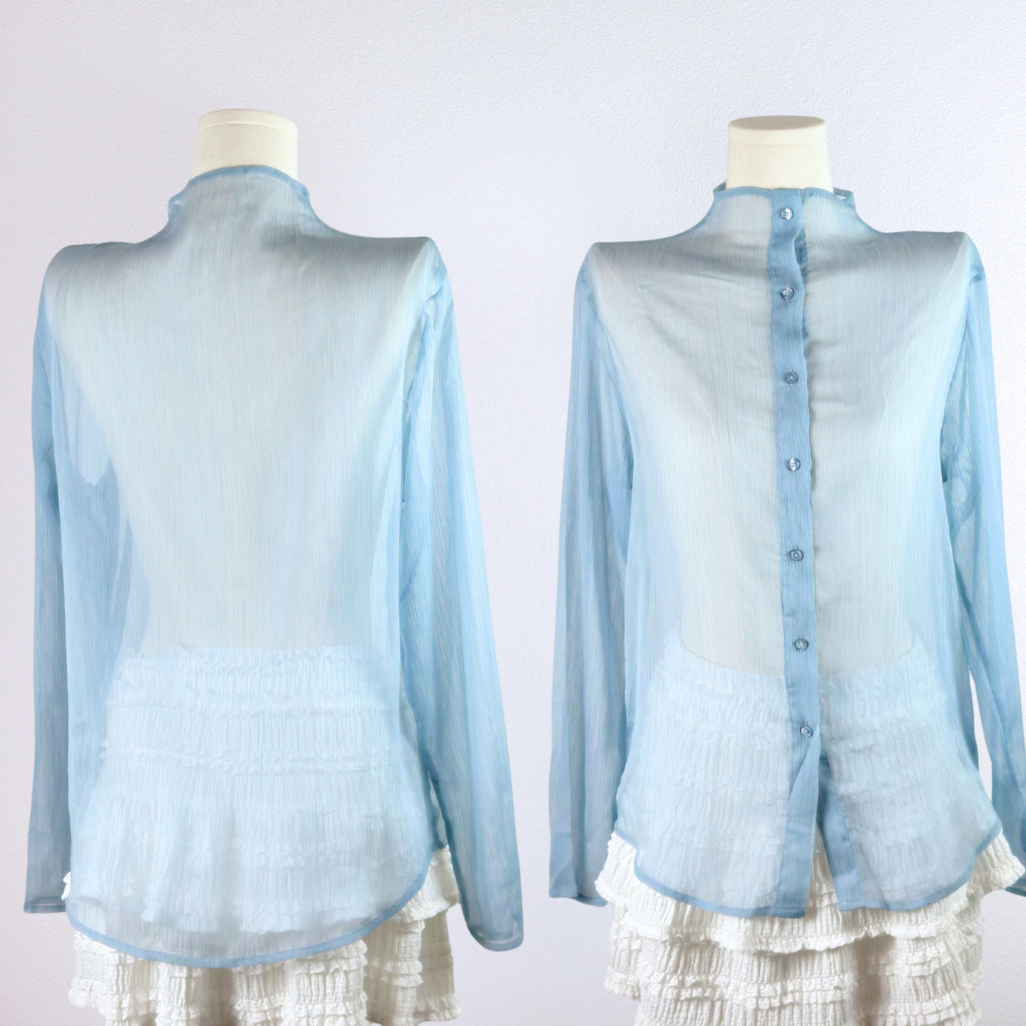Sheer Ice Blue Button-Up Blouse