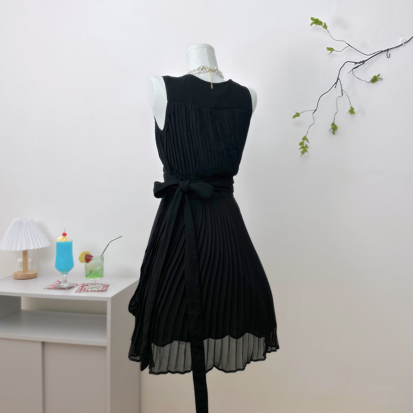 Elegant Pleated Noir Dress .𖥔 ݁ ˖ִ
