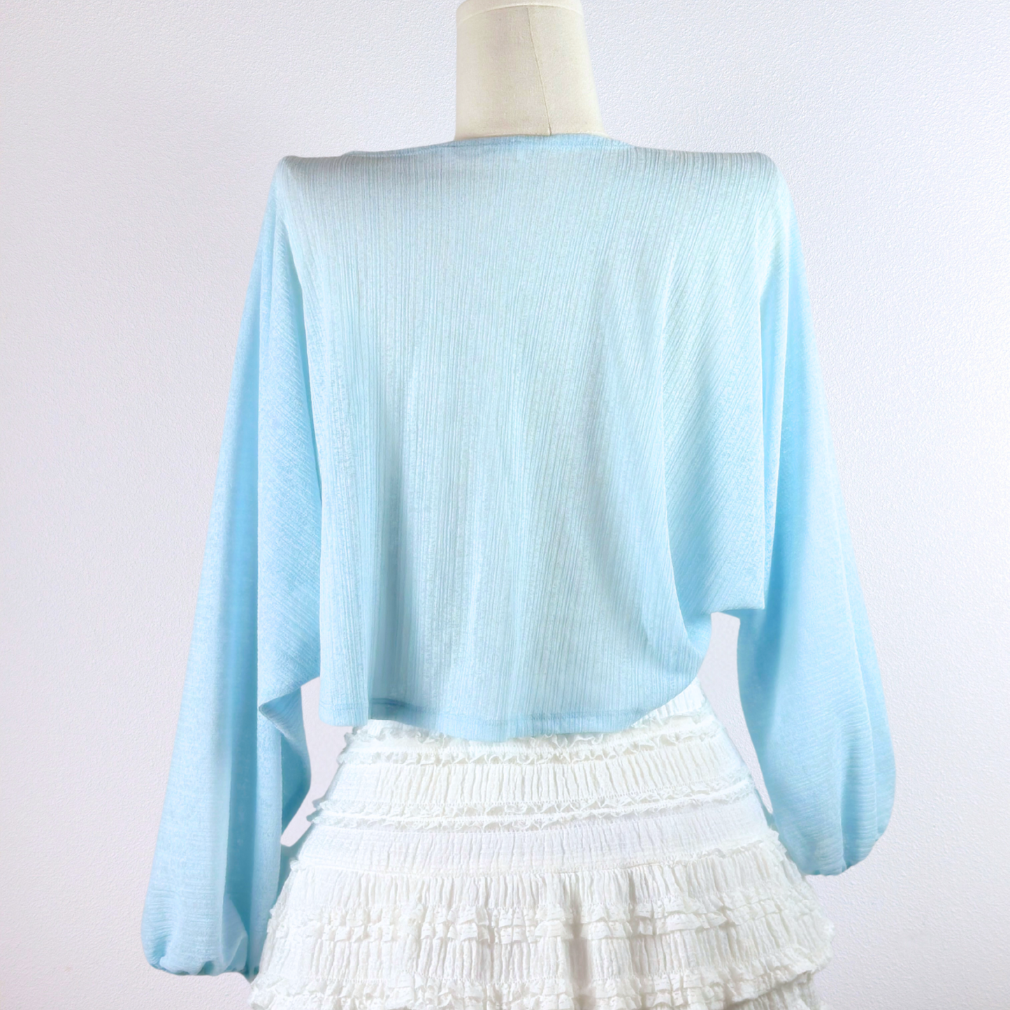 Sky Blue Wrap-Front Knit Blouse