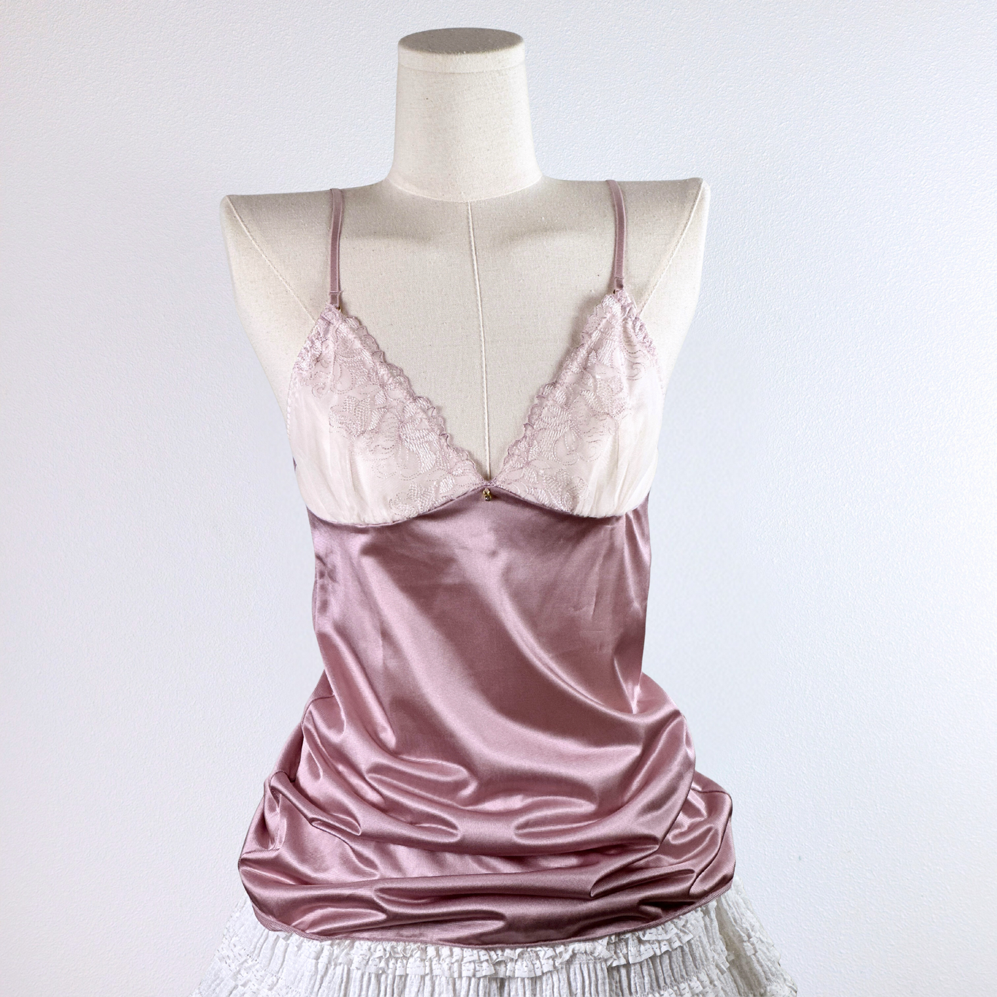 Lace Satin Camisole in Mauve and Cream