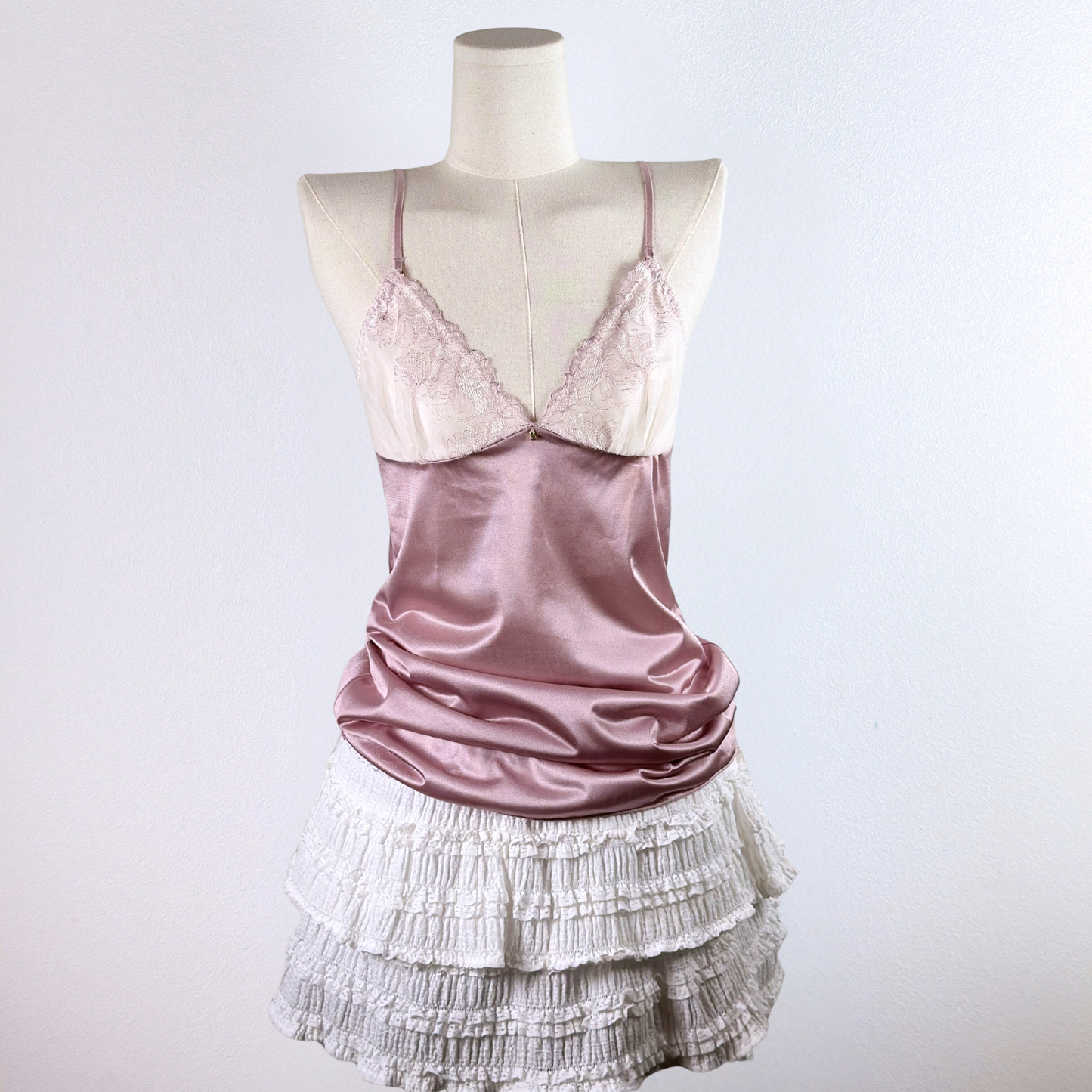 Lace Satin Camisole in Mauve and Cream