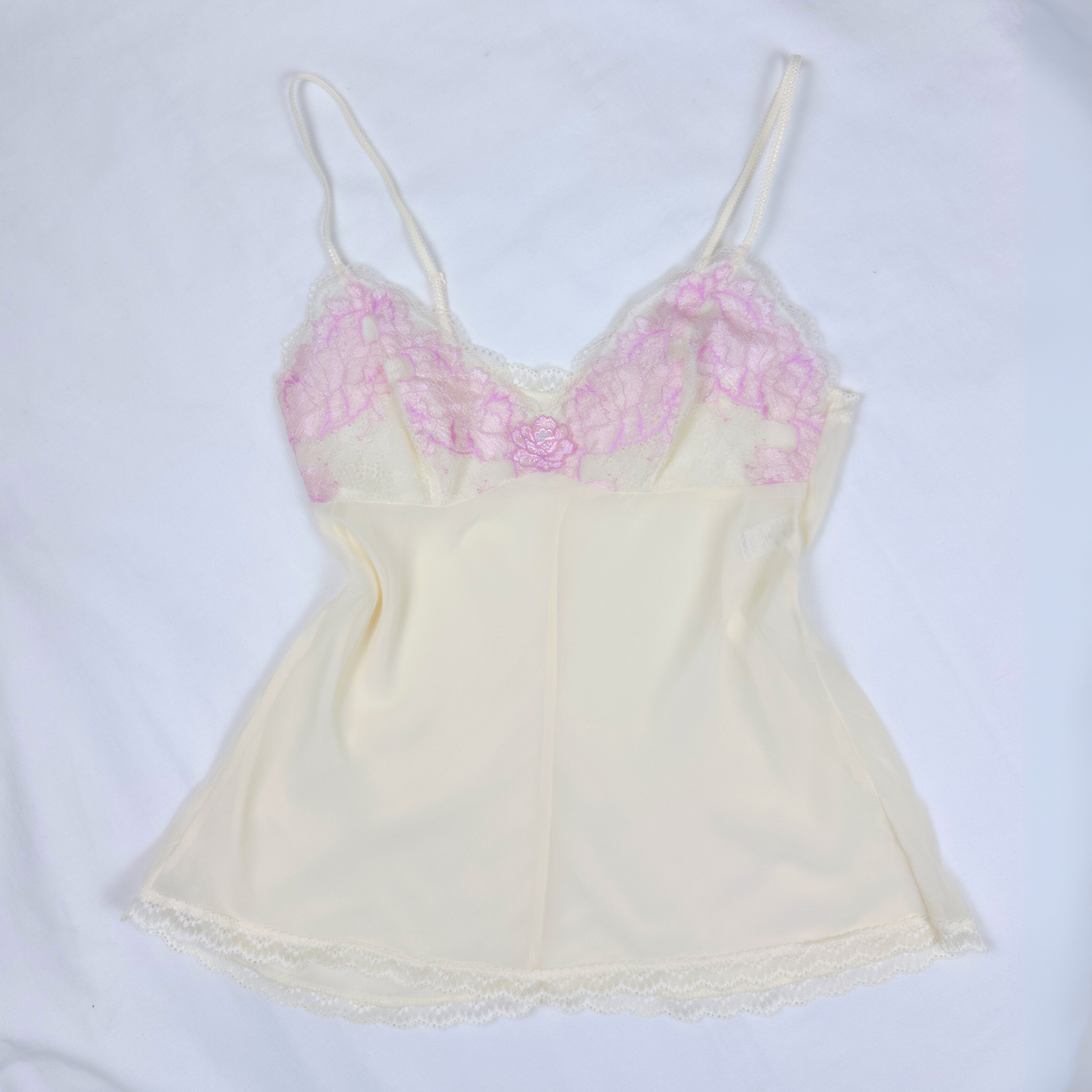 Cream & Pink Floral Lace Chiffon Camisole