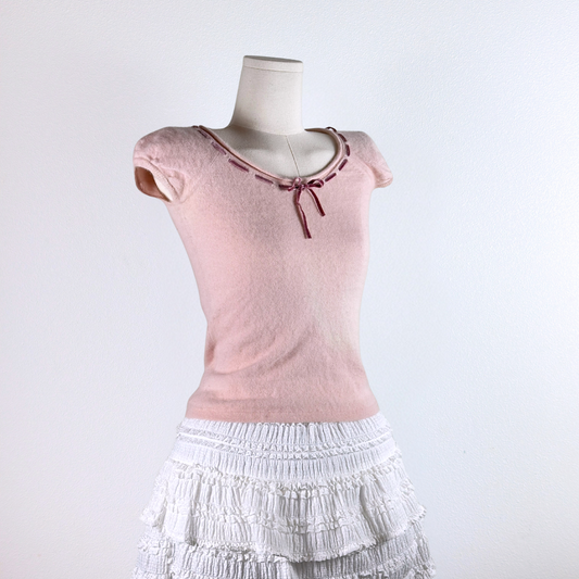 Blush Ribbon Knit Top ♡₊˚ஓ