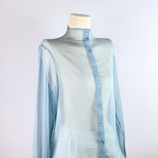 Sheer Ice Blue Button-Up Blouse