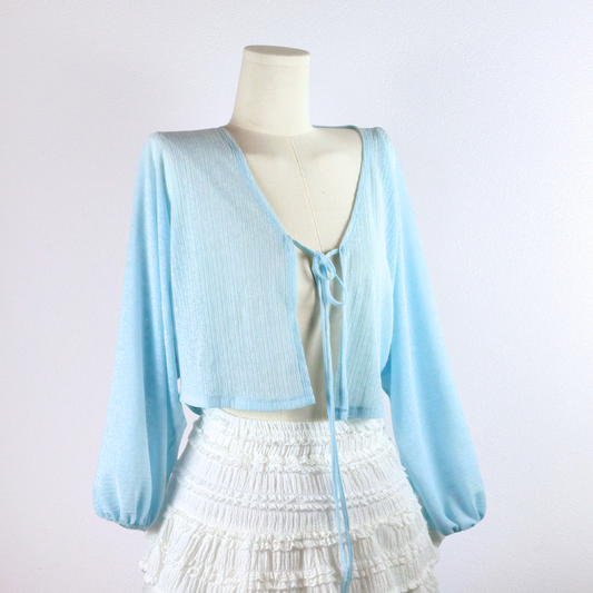 Sky Blue Wrap-Front Knit Blouse