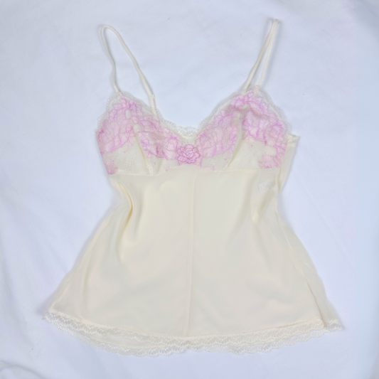 Cream & Pink Floral Lace Chiffon Camisole